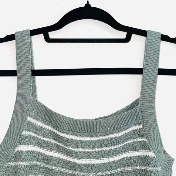 GAP 100% Cotton Sage Green & White Striped Knit Tank Top Small Women’s - Picture 2 of 10